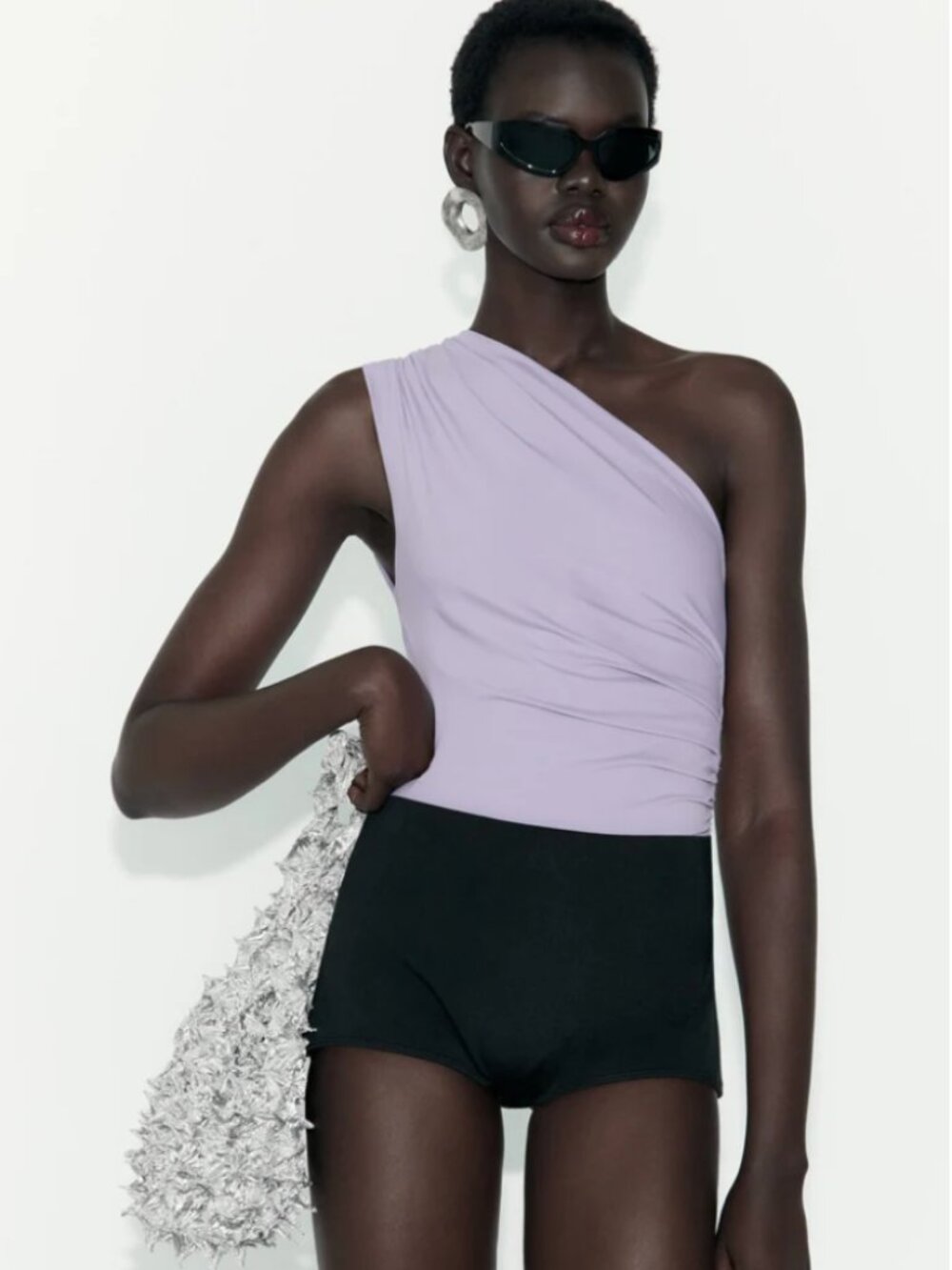 ZARA Asymmetric Shaping Bodysuit S US 4 – Stretch Ruched One Shoulder Top NWOT